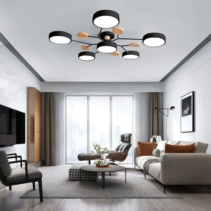 Round Iron LED Semi-Flush Chandelier-Lighting > Chandeliers & Pendant Lights-casanuva-Black-6Lights-D90*H14CM-White Light-casanuva