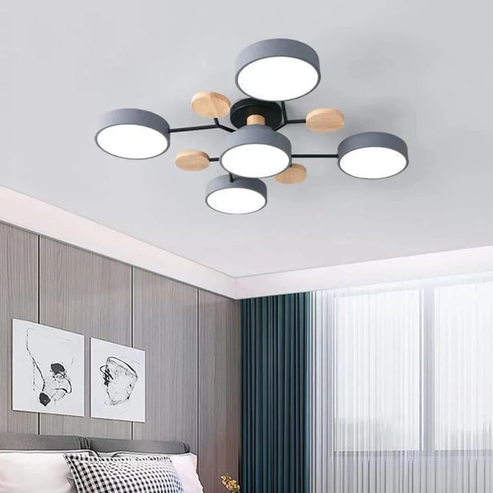 Round Iron LED Semi-Flush Chandelier-Lighting > Chandeliers & Pendant Lights-casanuva-Gray-5Lights-D94*H14CM-White Light-casanuva