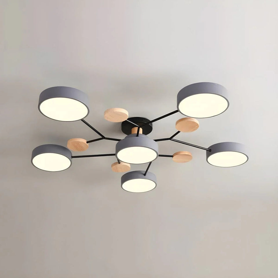 Round Iron LED Semi-Flush Chandelier-Lighting > Chandeliers & Pendant Lights-casanuva-Gray-6Lights-D90*H14CM-White Light-casanuva