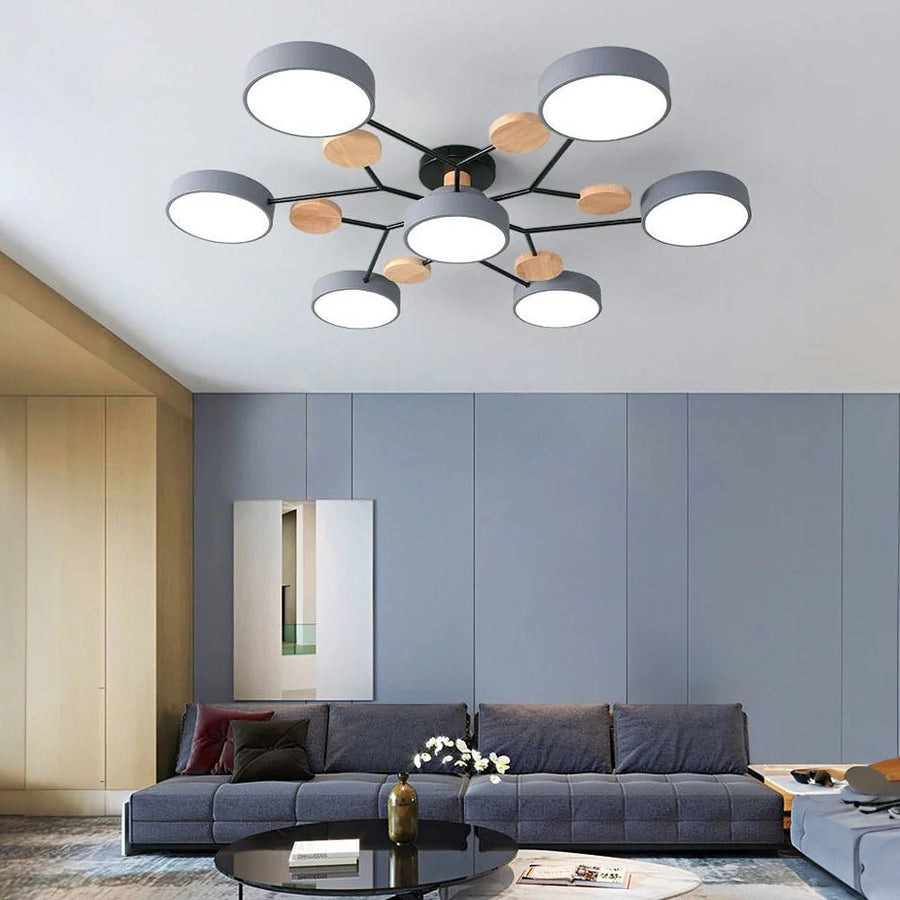 Round Iron LED Semi-Flush Chandelier-Lighting > Chandeliers & Pendant Lights-casanuva-Gray-7Lights-D94*H14CM-White Light-casanuva
