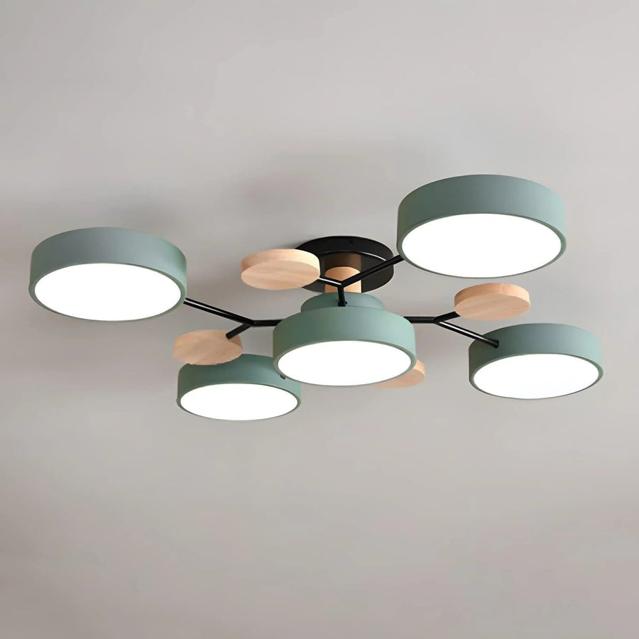 Round Iron LED Semi-Flush Chandelier-Lighting > Chandeliers & Pendant Lights-casanuva-Green-5Lights-D94*H14CM-White Light-casanuva