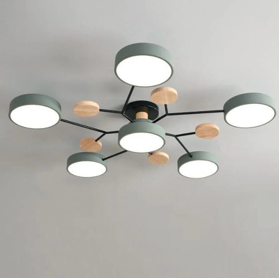 Round Iron LED Semi-Flush Chandelier-Lighting > Chandeliers & Pendant Lights-casanuva-Green-6Lights-D90*H14CM-White Light-casanuva