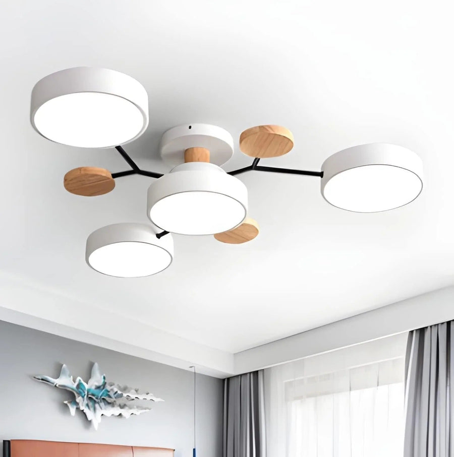 Round Iron LED Semi-Flush Chandelier-Lighting > Chandeliers & Pendant Lights-casanuva-White-4Lights-D85*H14CM-White Light-casanuva