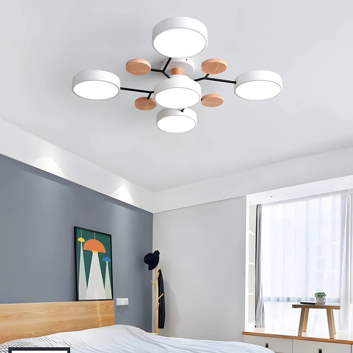 Round Iron LED Semi-Flush Chandelier-Lighting > Chandeliers & Pendant Lights-casanuva-White-5Lights-D94*H14CM-White Light-casanuva