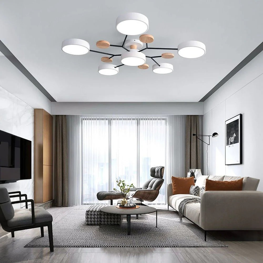Round Iron LED Semi-Flush Chandelier-Lighting > Chandeliers & Pendant Lights-casanuva-White-6Lights-D90*H14CM-White Light-casanuva