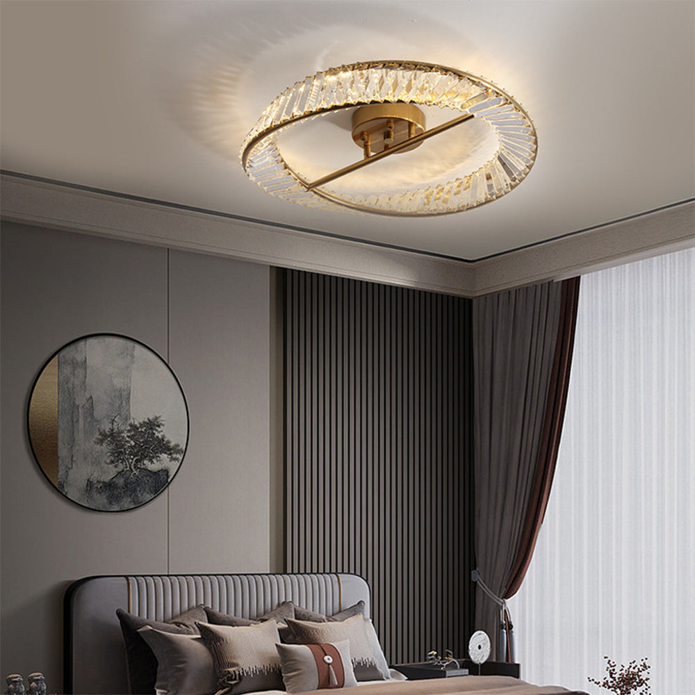 Round LED Crystal Ceiling Lamp for Living Room Lighting-Lighting > Ceiling Lights-casanuva-Gold-D40*H12cm-3 Colour Change-casanuva