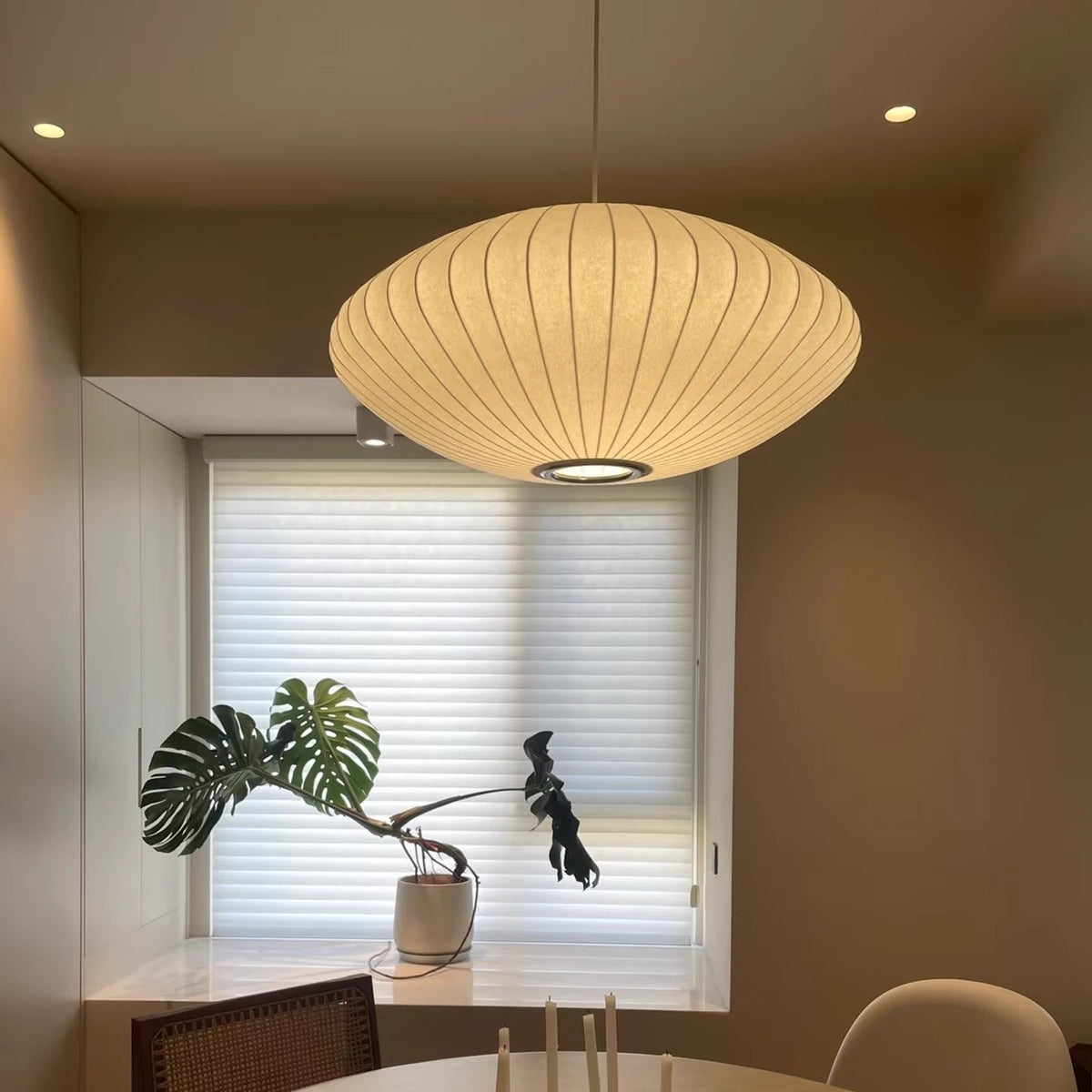 Round Pendant Lamp with Pleated Fabric Shade-Lighting > Pendant Lights-casanuva-casanuva