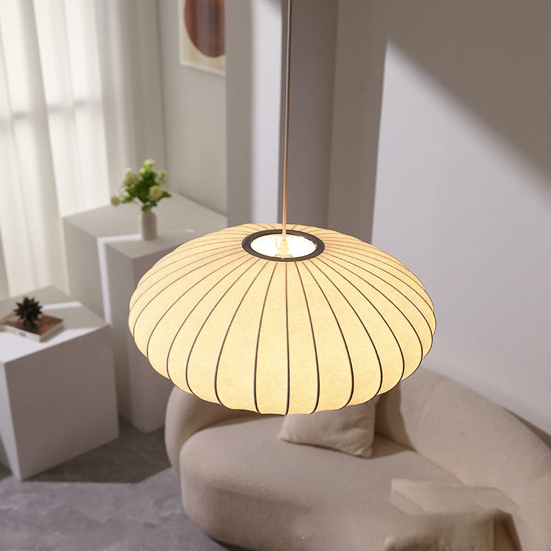 Round Pendant Lamp with Pleated Fabric Shade-Lighting > Pendant Lights-casanuva-casanuva