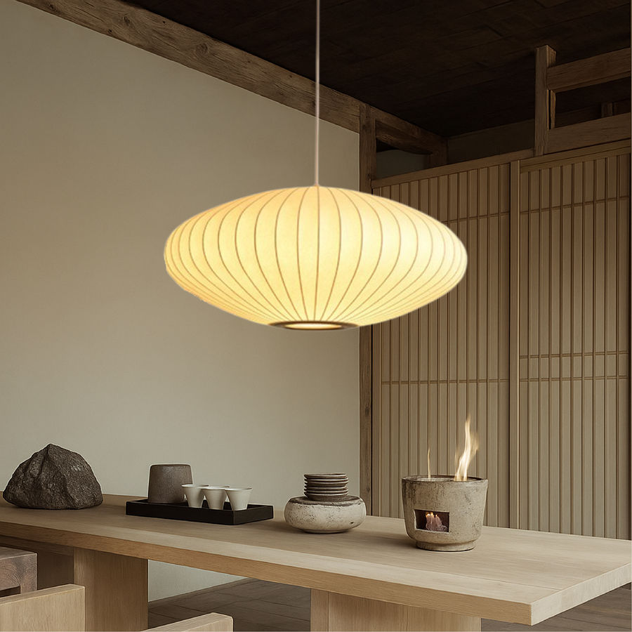 Round Pendant Lamp with Pleated Fabric Shade-Lighting > Pendant Lights-casanuva-70cm-casanuva