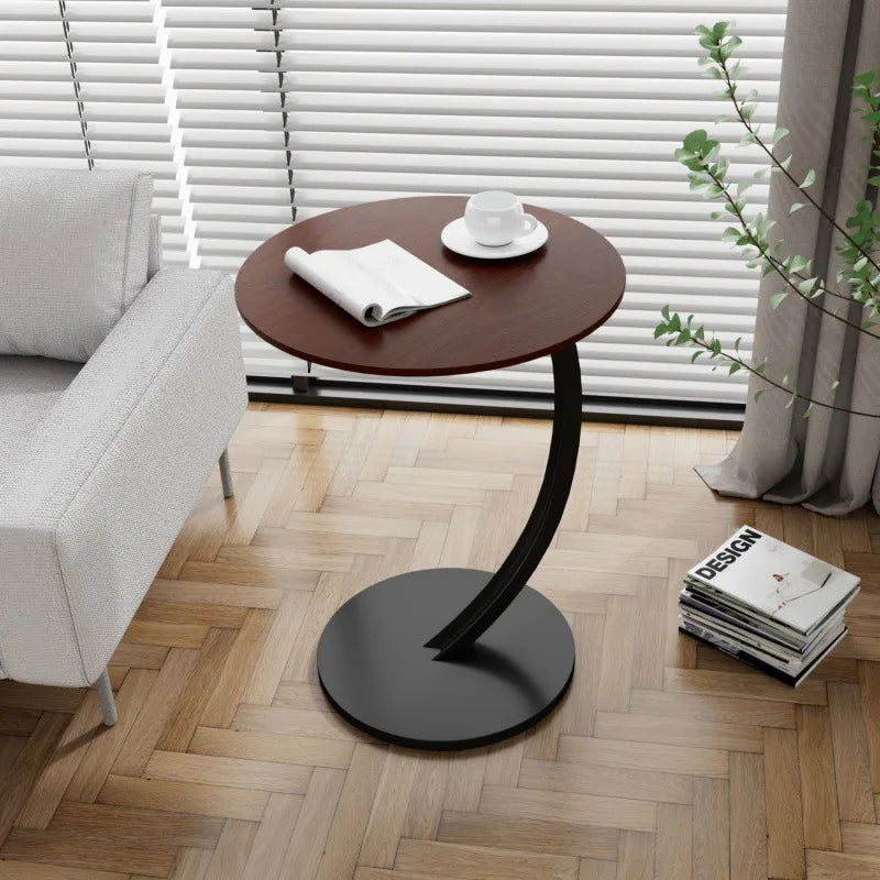 Round Side Table Compact Lightweight Wood and Steel Multifunctional Nightstand-Furniture > Side Tables-casanuva-C-casanuva