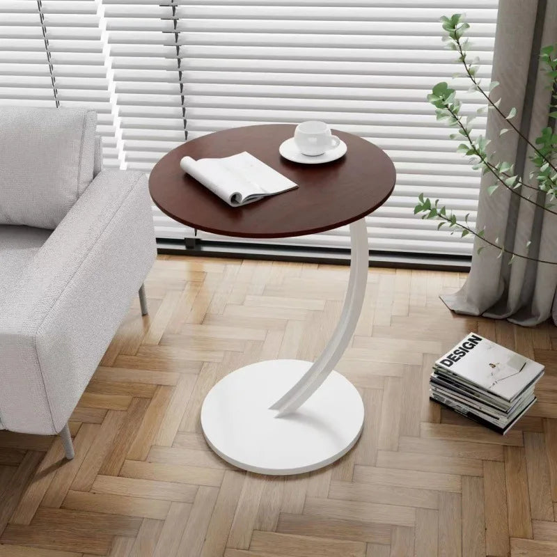 Round Side Table Compact Lightweight Wood and Steel Multifunctional Nightstand-Furniture > Side Tables-casanuva-F-casanuva