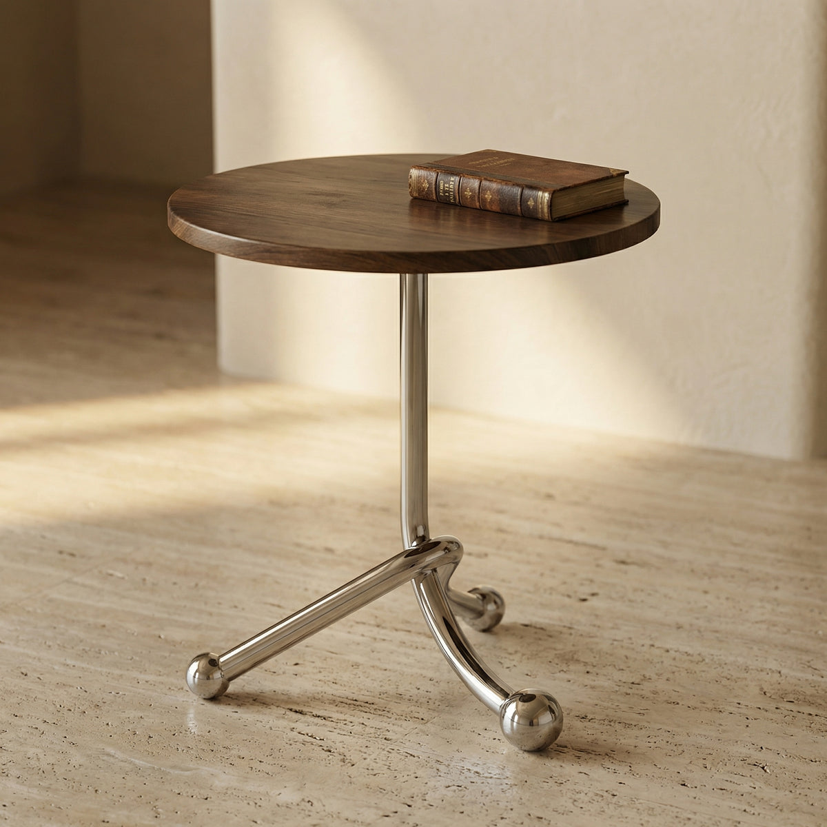 Round Side Table Vintage Wooden Top Metal Legs Timeless Design-Furniture > Side Tables-casanuva-casanuva