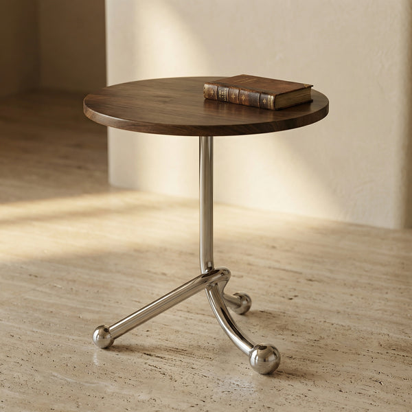 Round Side Table Vintage Wooden Top Metal Legs Timeless Design-Furniture > Side Tables-casanuva-casanuva