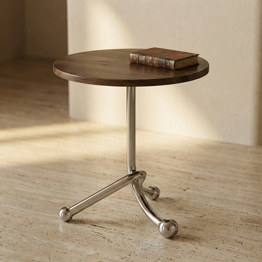 Round Side Table Vintage Wooden Top Metal Legs Timeless Design-Furniture > Side Tables-casanuva-casanuva