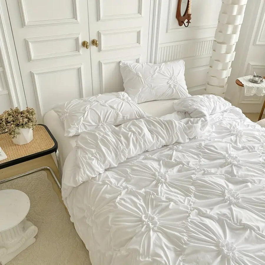 Ruffle Flower Duvet Cover Set Queen Size Cotton Bedding-Bedding & Bath > Bedding Sets-casanuva-casanuva