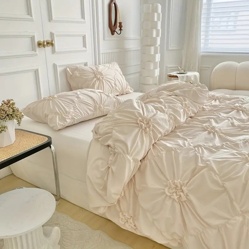 Ruffle Flower Duvet Cover Set Queen Size Cotton Bedding-Bedding & Bath > Bedding Sets-casanuva-casanuva