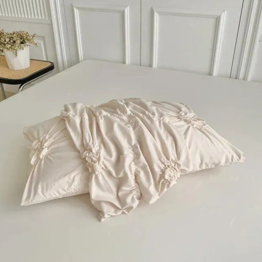 Ruffle Flower Duvet Cover Set Queen Size Cotton Bedding-Bedding & Bath > Bedding Sets-casanuva-casanuva