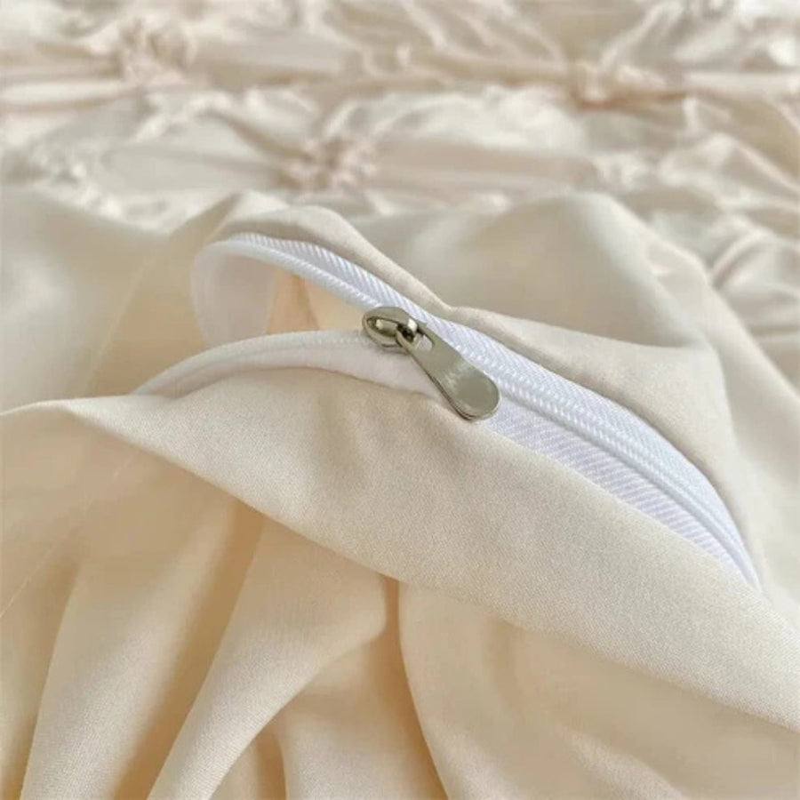 Ruffle Flower Duvet Cover Set Queen Size Cotton Bedding-Bedding & Bath > Bedding Sets-casanuva-casanuva