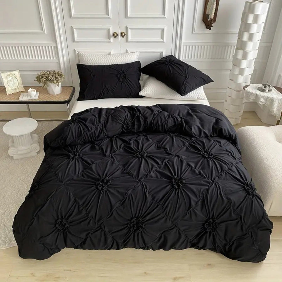 Ruffle Flower Duvet Cover Set Queen Size Cotton Bedding-Bedding & Bath > Bedding Sets-casanuva-Black-Twin + 1pc Pillowcase-casanuva
