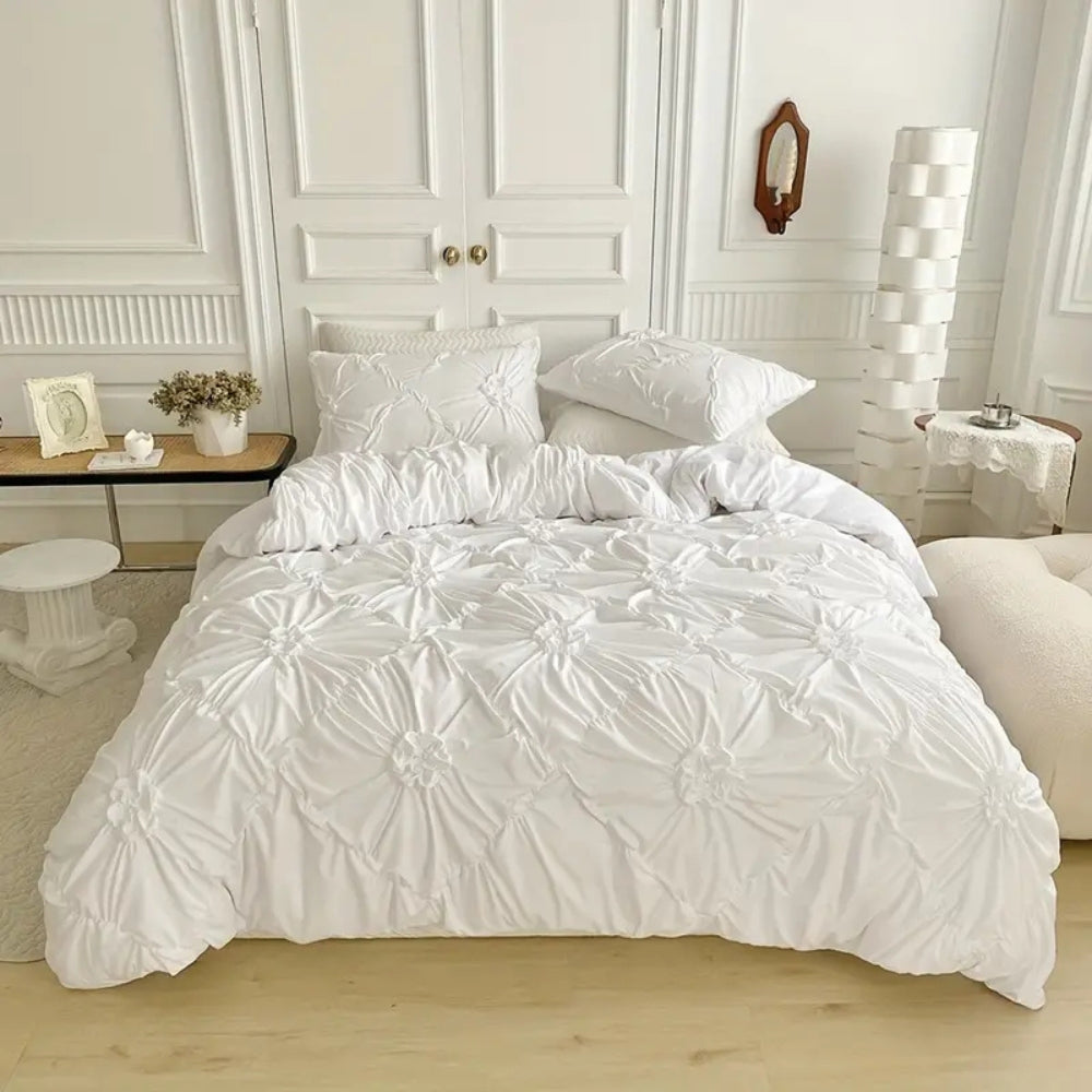 Ruffle Flower Duvet Cover Set Queen Size Cotton Bedding-Bedding & Bath > Bedding Sets-casanuva-White-Twin + 1pc Pillowcase-casanuva