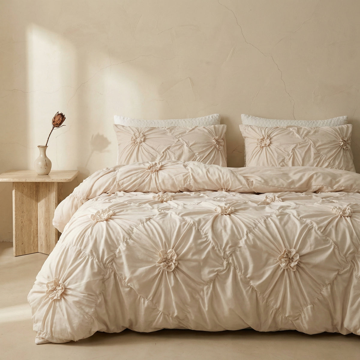 Ruffle Flower Duvet Cover Set Queen Size Cotton Bedding-Bedding & Bath > Bedding Sets-casanuva-casanuva