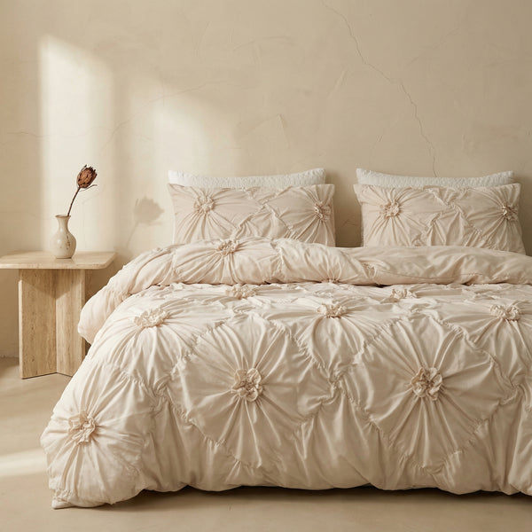 Ruffle Flower Duvet Cover Set Queen Size Cotton Bedding-Bedding & Bath > Bedding Sets-casanuva-casanuva
