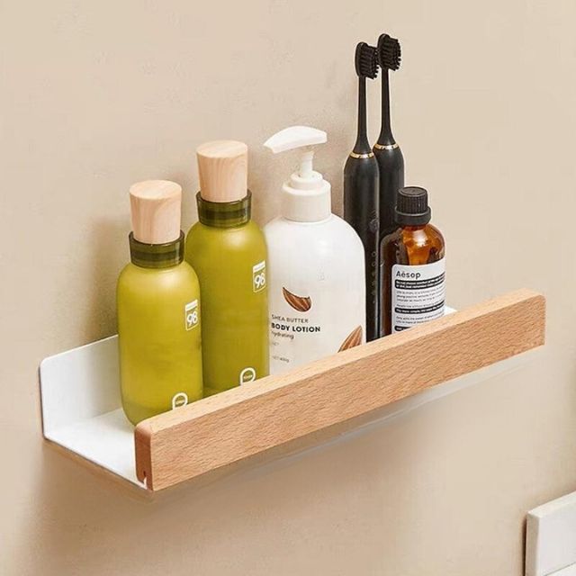 Rustic Bathroom Shelf with Drill-Free Installation-Bedding & Bath > Bathroom Accessories-casanuva-Light Brown-S (20cm)-casanuva