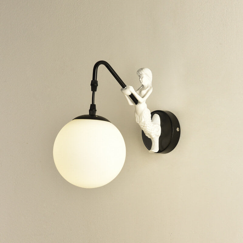 Rustic Mermaid Wall Sconce Lamp 1-Light Vintage Design-Lighting > Wall Lights-casanuva-Black-100V-120V-White-casanuva