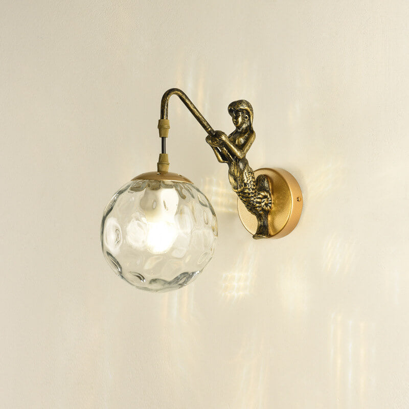 Rustic Mermaid Wall Sconce Lamp 1-Light Vintage Design-Lighting > Wall Lights-casanuva-Gold-100V-120V-Clear-casanuva