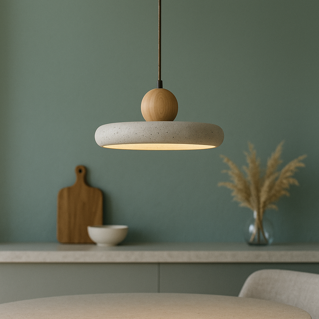 Rustic Travertine Pendant Light with Wood Accent-Lighting > Pendant Lights-casanuva-casanuva