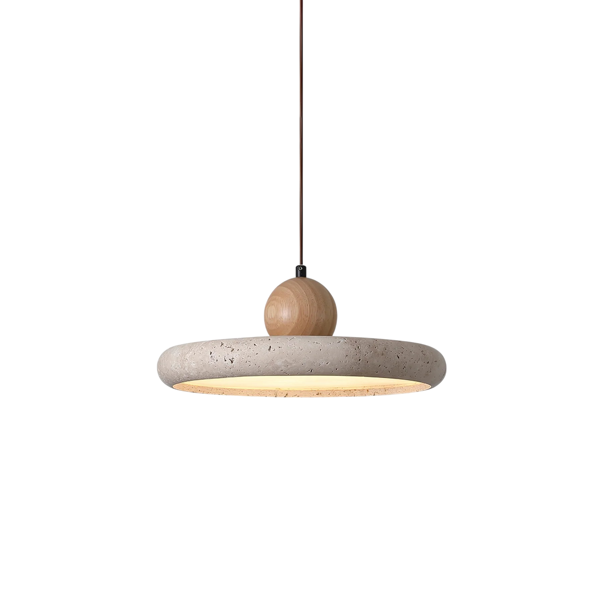 Rustic Travertine Pendant Light with Wood Accent-Lighting > Pendant Lights-casanuva-ø 30cm x H 11cm-casanuva