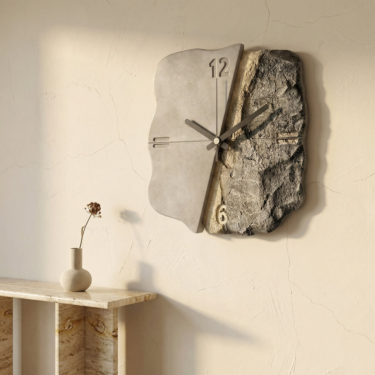 Sandstone Wall Clock with 3D Relief and Silent Quartz Movement-Home Decor > Clocks-casanuva-casanuva