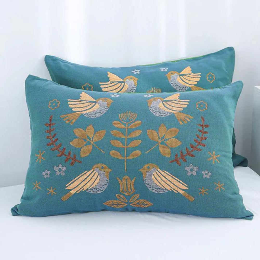 Scandinavian Bird Cotton Gauze Pillowcases Set of 2-Bedding & Bath > Pillowcases-casanuva-20"x30"-casanuva