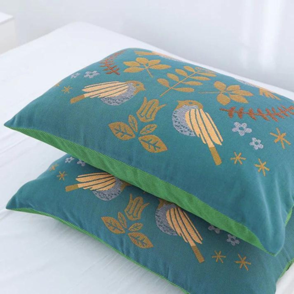 Scandinavian Bird Cotton Gauze Pillowcases Set of 2-Bedding & Bath > Pillowcases-casanuva-casanuva