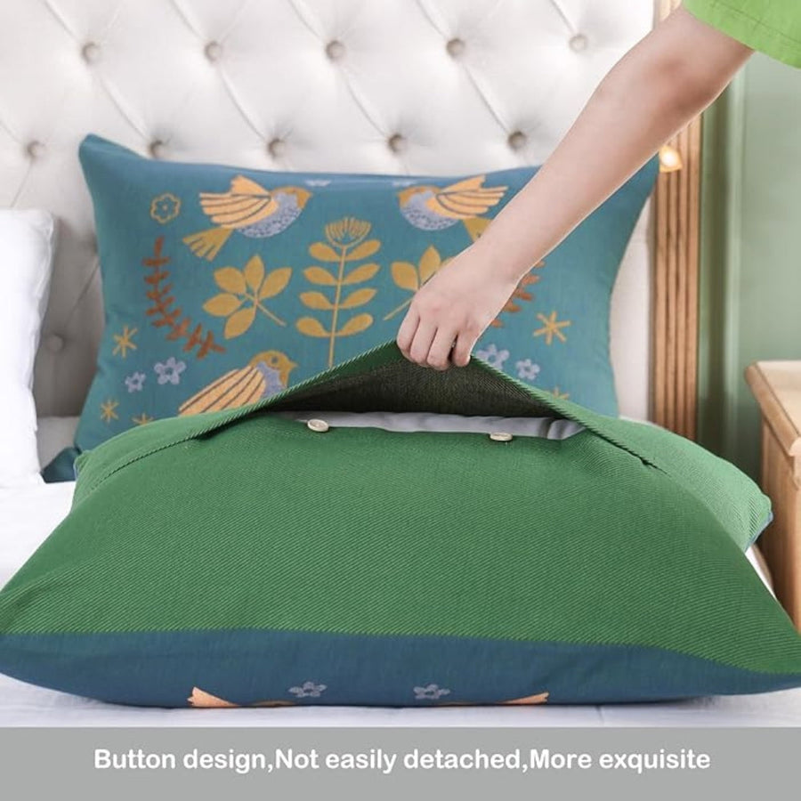 Scandinavian Bird Cotton Gauze Pillowcases Set of 2-Bedding & Bath > Pillowcases-casanuva-casanuva