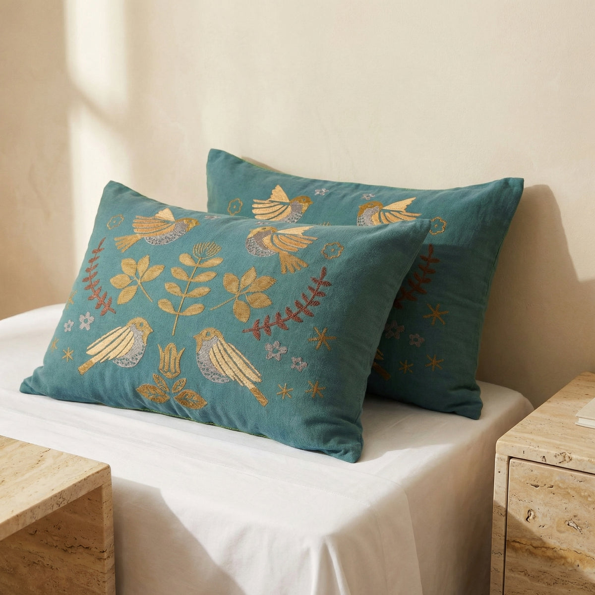 Scandinavian Bird Cotton Gauze Pillowcases Set of 2-Bedding & Bath > Pillowcases-casanuva-casanuva