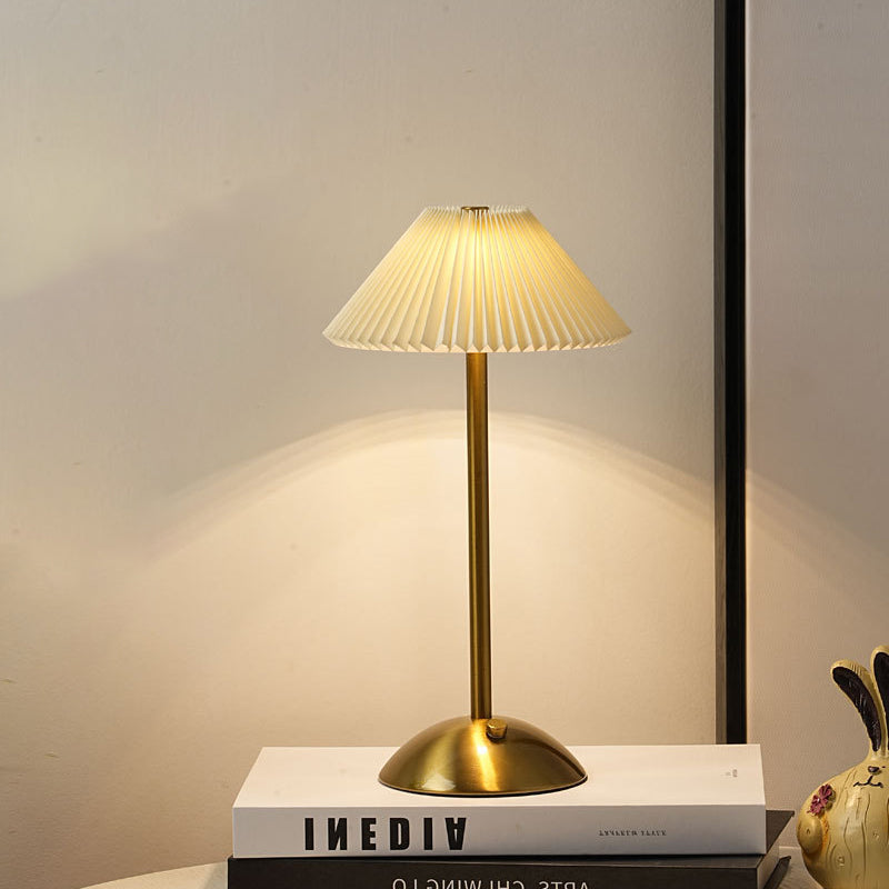 Scandinavian Rechargeable Conic Pleated Table Lamp 1-Light for Bedside-Lighting > Table Lamps-casanuva-casanuva