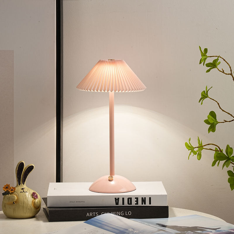 Scandinavian Rechargeable Conic Pleated Table Lamp 1-Light for Bedside-Lighting > Table Lamps-casanuva-casanuva