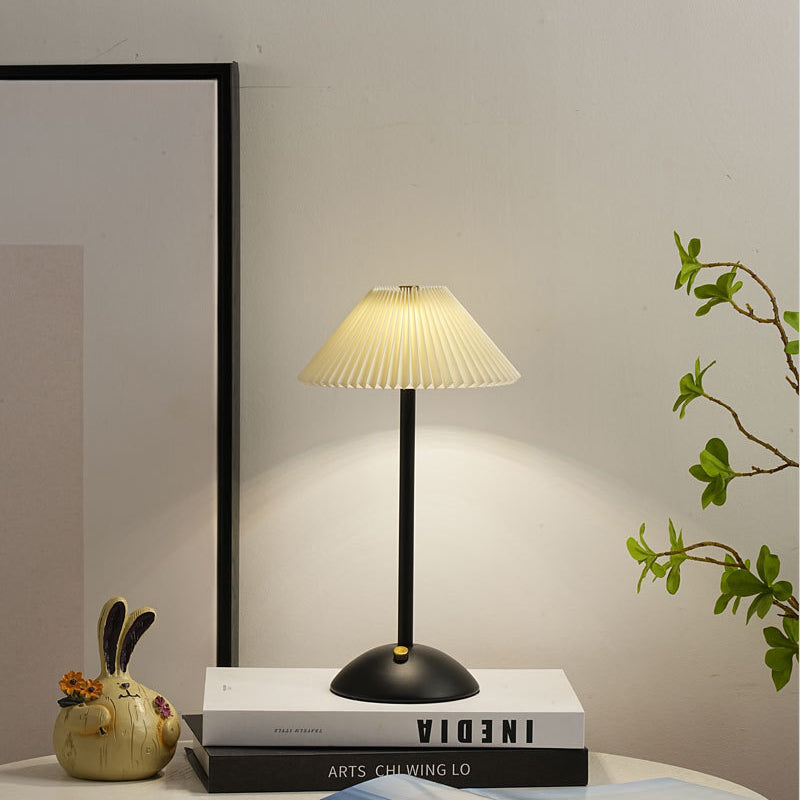 Scandinavian Rechargeable Conic Pleated Table Lamp 1-Light for Bedside-Lighting > Table Lamps-casanuva-casanuva