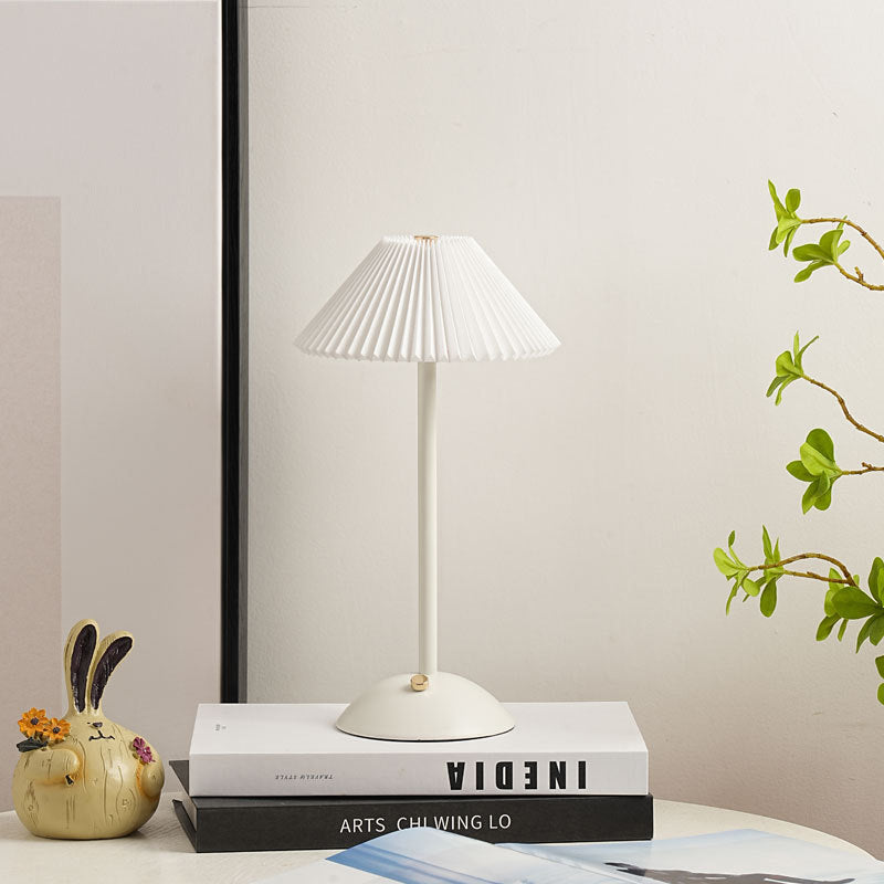 Scandinavian Rechargeable Conic Pleated Table Lamp 1-Light for Bedside-Lighting > Table Lamps-casanuva-White / + White Base-36V-casanuva