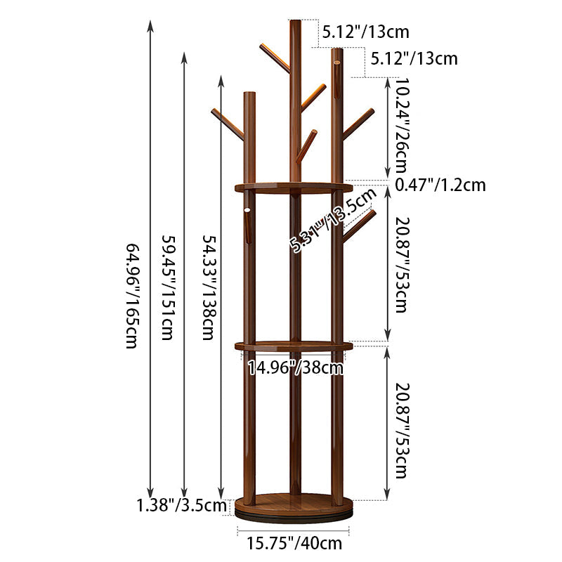 Scandinavian Round Tree-Shaped Solid Pine Wood Swivel Hall Tree for Bedroom and Entryways-Home Decor > Coat Racks-casanuva-casanuva