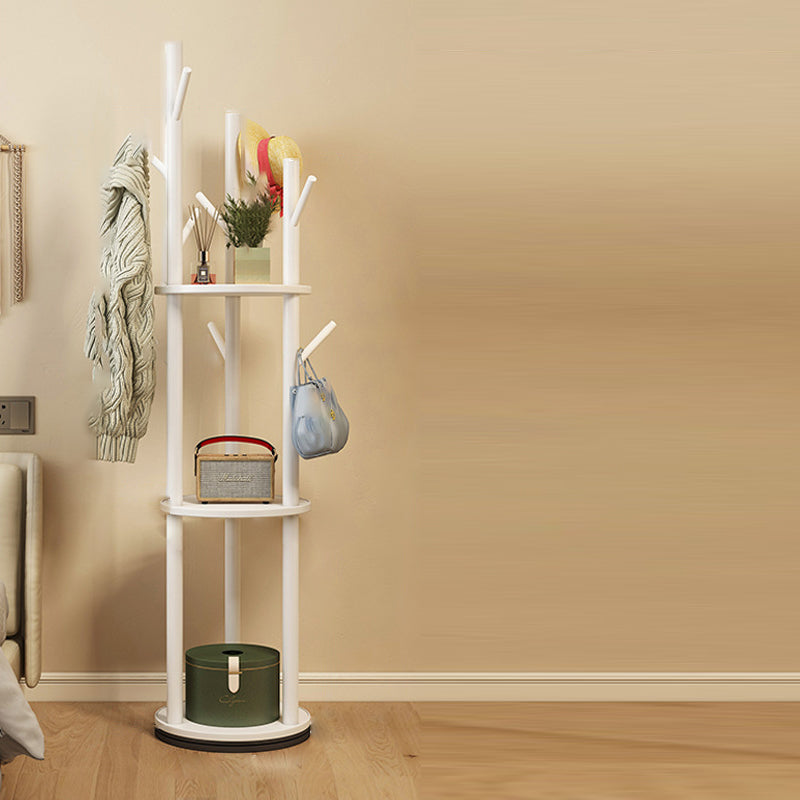 Scandinavian Round Tree-Shaped Solid Pine Wood Swivel Hall Tree for Bedroom and Entryways-Home Decor > Coat Racks-casanuva-Swivel Model-White-casanuva