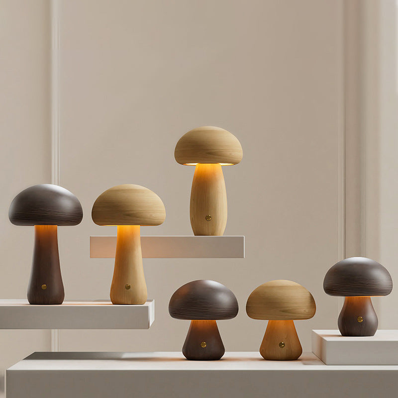 Scandinavian Solid Wood Mushroom LED Table Lamp Rechargeable Night Light-Lighting > Ambient Lighting-casanuva-casanuva