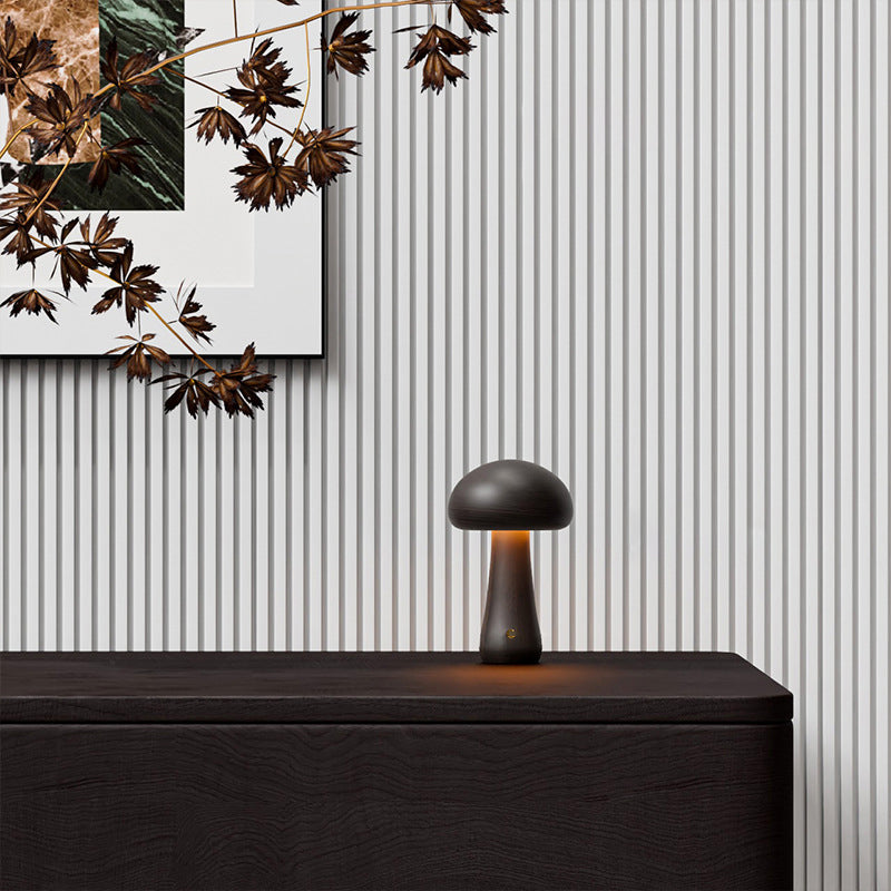 Scandinavian Solid Wood Mushroom LED Table Lamp Rechargeable Night Light-Lighting > Ambient Lighting-casanuva-A - Large-Warm Light(3000K)-Walnut Color - 5V-casanuva