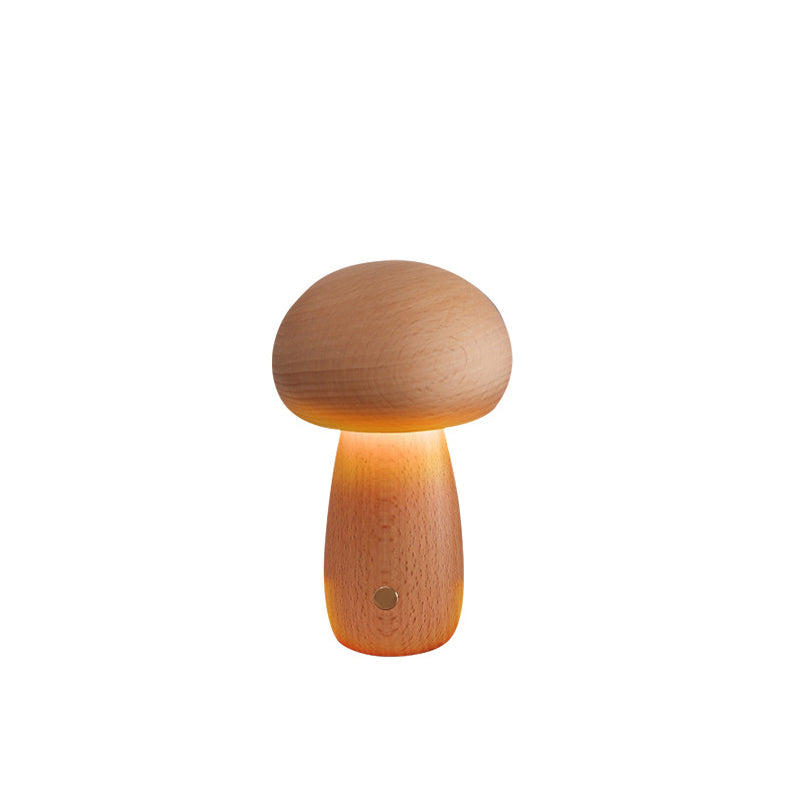 Scandinavian Solid Wood Mushroom LED Table Lamp Rechargeable Night Light-Lighting > Ambient Lighting-casanuva-B - Large-Warm Light(3000K)-Wood Color - 5V-casanuva
