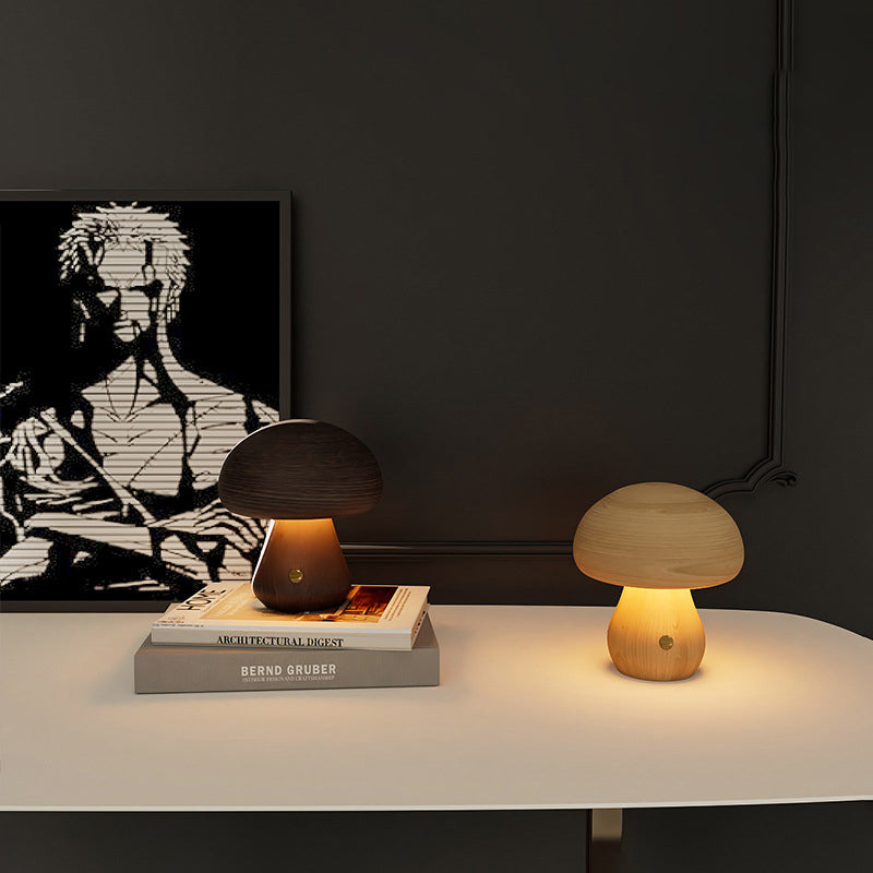 Scandinavian Solid Wood Mushroom LED Table Lamp Rechargeable Night Light-Lighting > Ambient Lighting-casanuva-C - Small-Warm Light(3000K)-Wood Color - 5V-casanuva