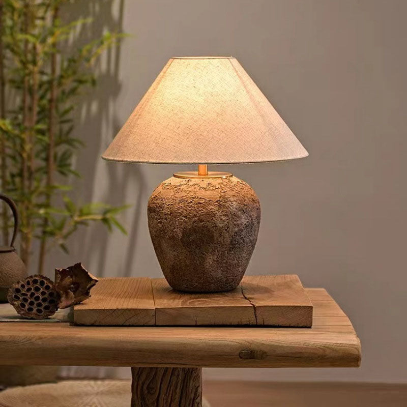 Shabby Chic Cone Fabric Ceramic Table Lamp 1-Light for Bedroom-Lighting > Table Lamps-casanuva-100V-120V-casanuva