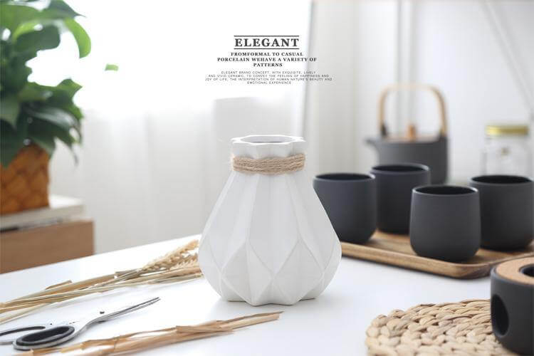 Short Matte Diamond Porcelain Ceramic Vase-Home Decor > Vases-casanuva-casanuva
