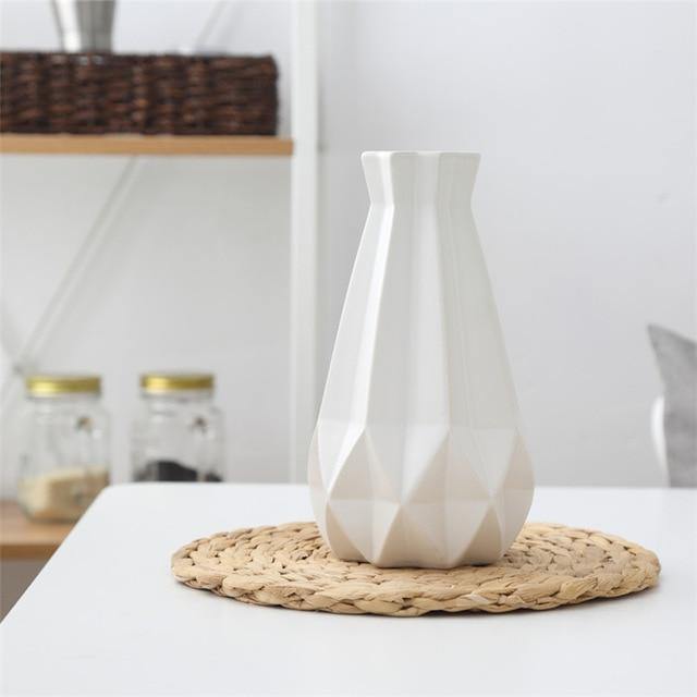 Short Matte Diamond Porcelain Ceramic Vase-Home Decor > Vases-casanuva-Large White-casanuva
