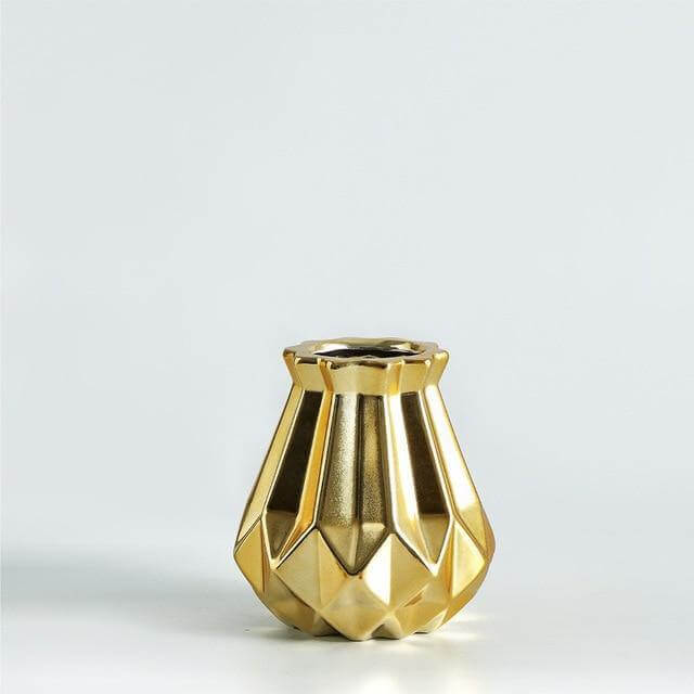 Short Matte Diamond Porcelain Ceramic Vase-Home Decor > Vases-casanuva-Mini Gold-casanuva
